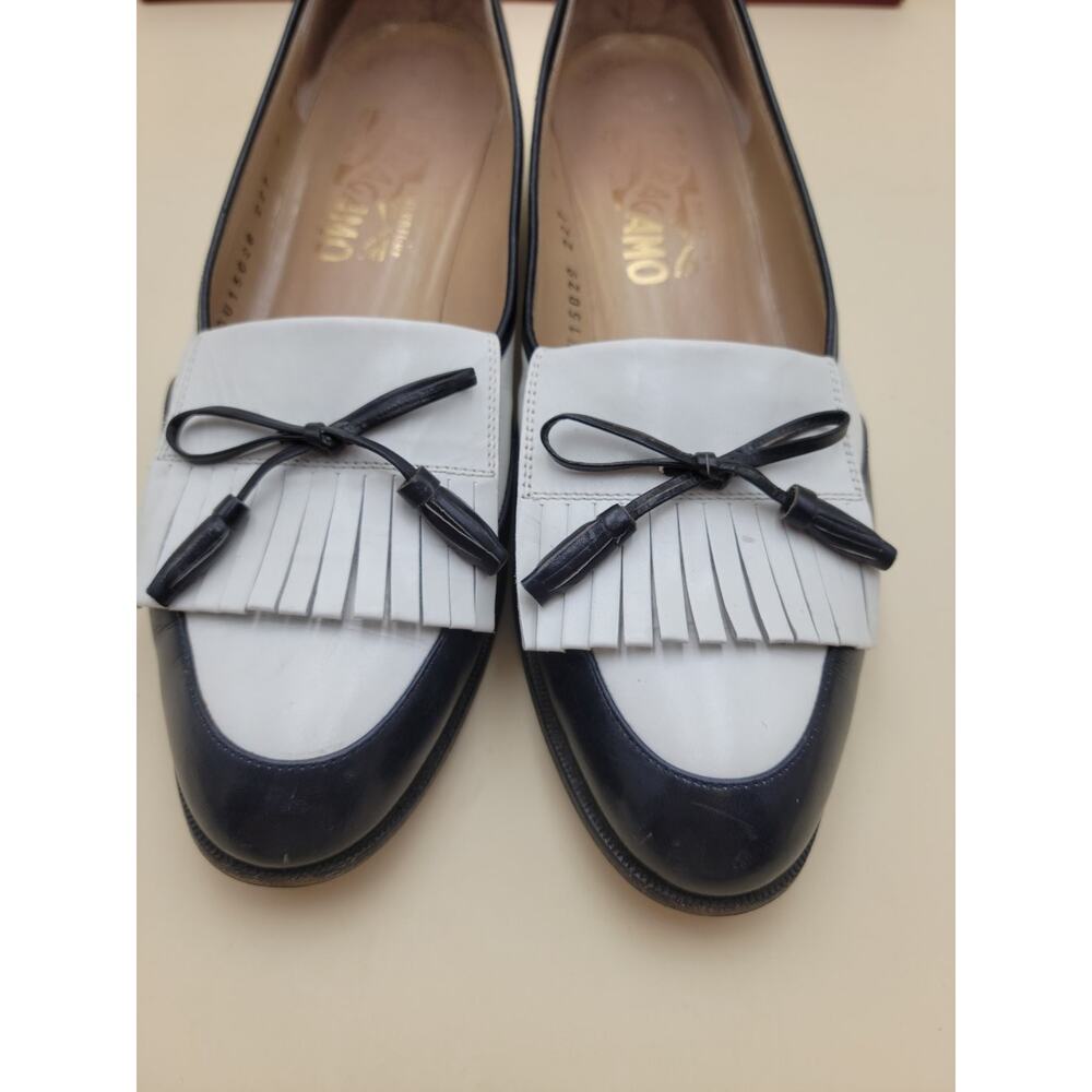 Vintage Salvatore Ferragamo 7 2A Black Leather Kiltie Tassel Loafer Flat Italy - Picture 8 of 12